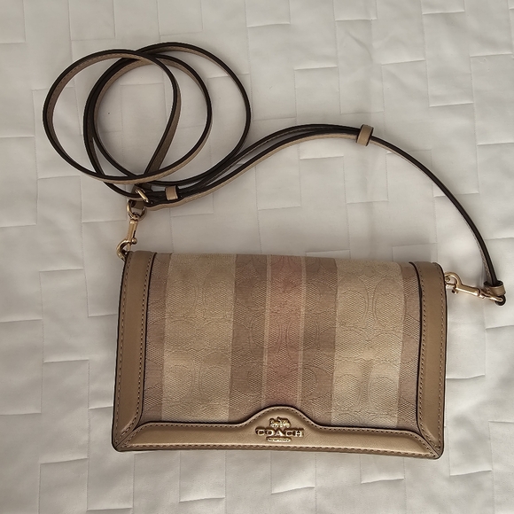 Coach Handbags - COACH ANNA FOLDOVER CLUTCH CROSSBODY IN SIGNATURE JACQUARD W/ STRIPES PINK TAFFY